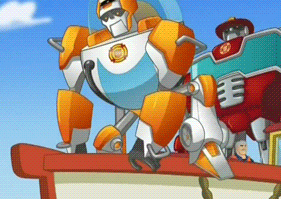 Blades from Transformers Rescue Bots sits on boat gif